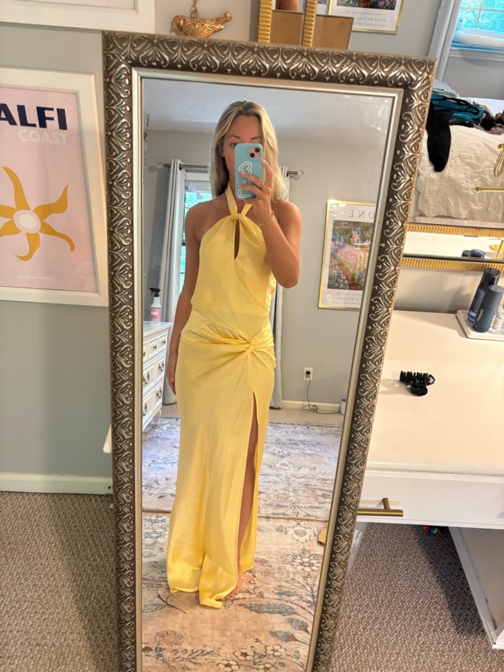 Elegant Yellow Halter Evening Gown